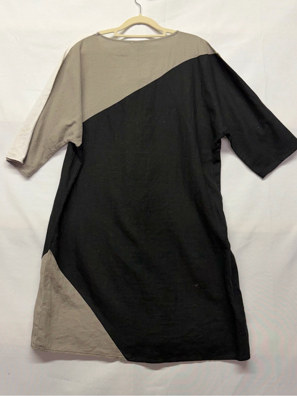 FOR CYNTHIA linen blend black  gray white color block tunic dress M Stain Sleeve - Picture 6 of 7